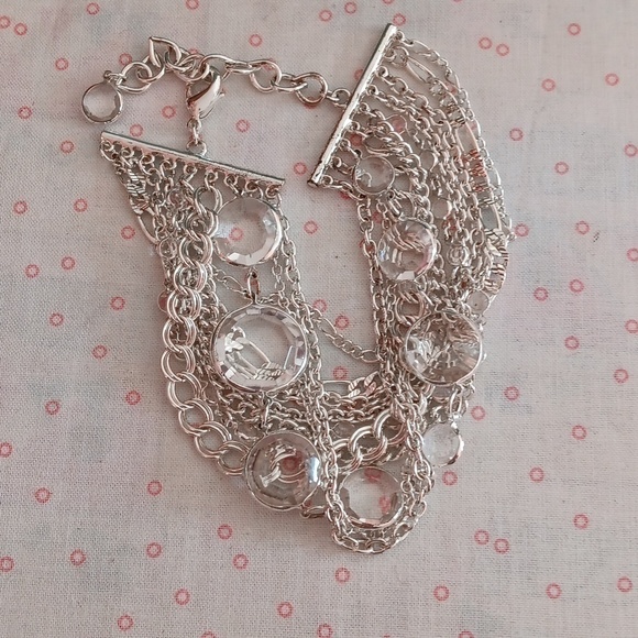 Silver Tone Multi Chain Clear Crystal Bracelet - Picture 2 of 6